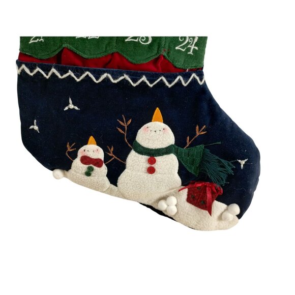 Santa Advent Calendar 28 inch Stocking With Pockets And Snowman Appliqué - Picture 4 of 6